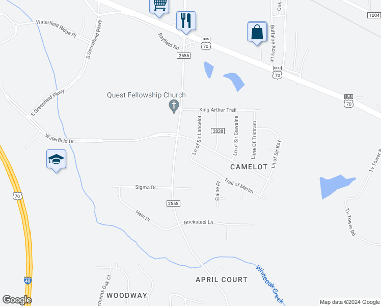 map of restaurants, bars, coffee shops, grocery stores, and more near 300 Ln of Sir Lancelot in Garner