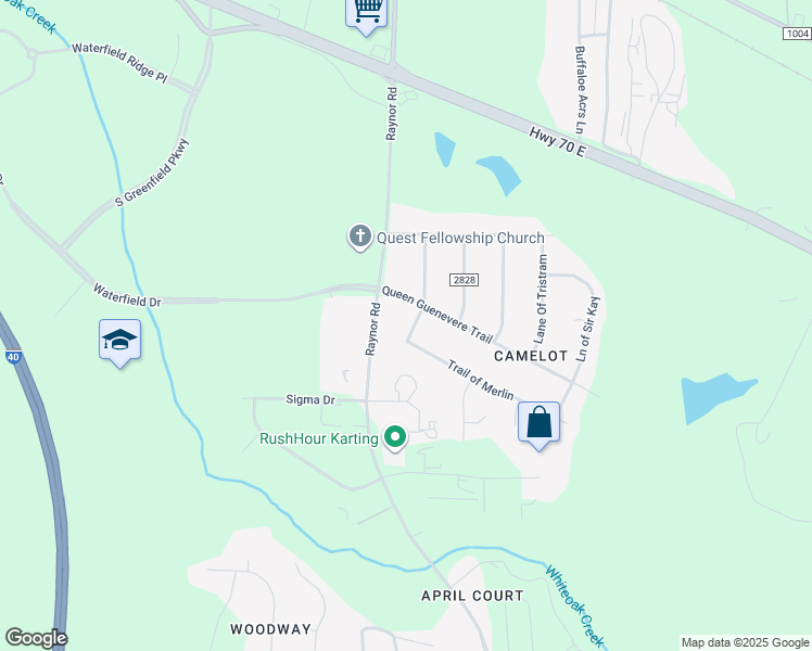 map of restaurants, bars, coffee shops, grocery stores, and more near 205 Trail of Merlin in Garner