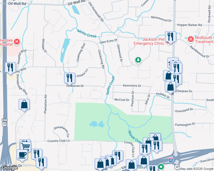 map of restaurants, bars, coffee shops, grocery stores, and more near 214 Sunhaven Drive in Jackson