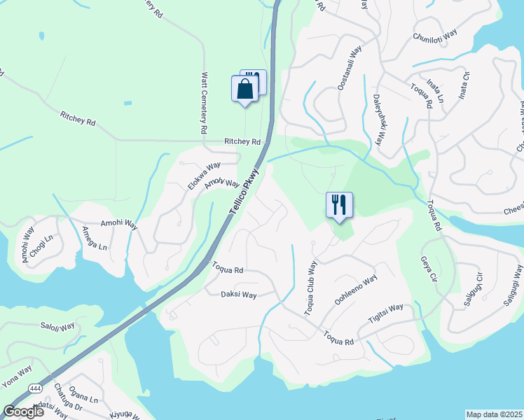 map of restaurants, bars, coffee shops, grocery stores, and more near 205 Toqua Greens Lane in Loudon