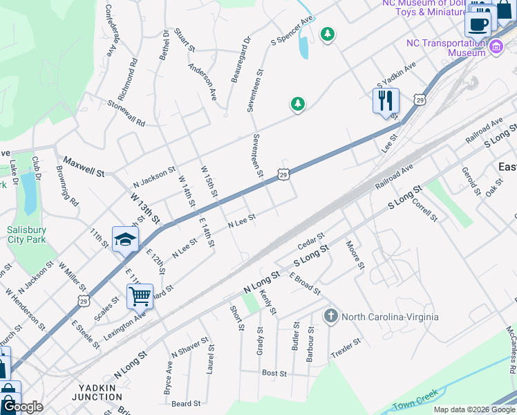 map of restaurants, bars, coffee shops, grocery stores, and more near 1711 North Main Street in Salisbury