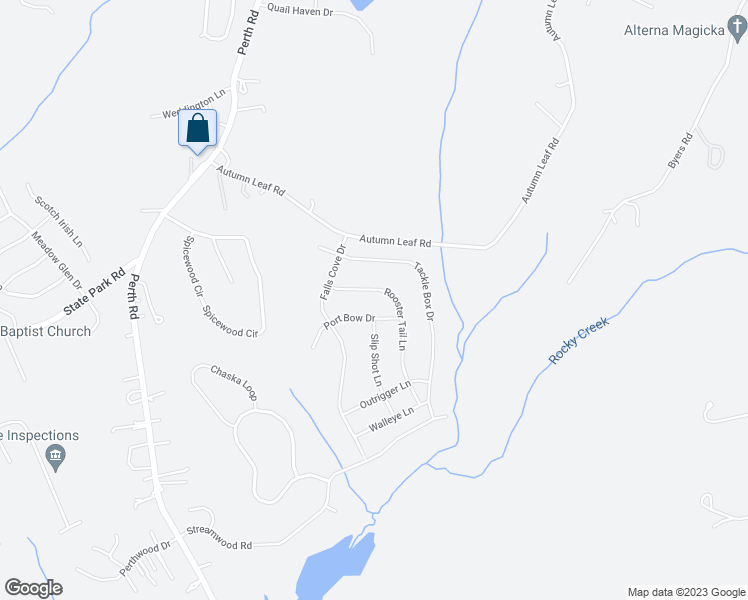 map of restaurants, bars, coffee shops, grocery stores, and more near 120 Rooster Tail Lane in Troutman