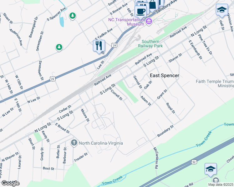 map of restaurants, bars, coffee shops, grocery stores, and more near 115 Correll Street in Salisbury
