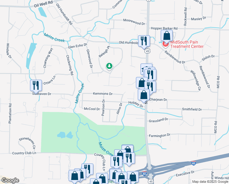 map of restaurants, bars, coffee shops, grocery stores, and more near 51 Abbey Place in Jackson