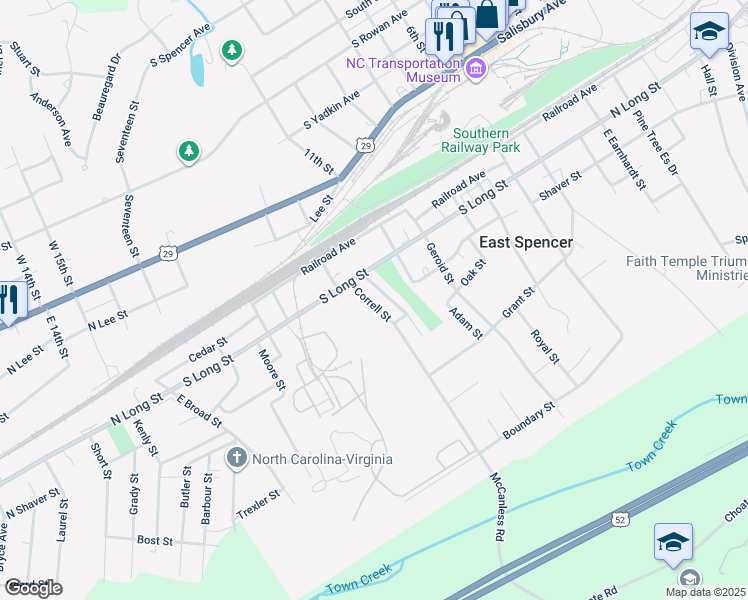 map of restaurants, bars, coffee shops, grocery stores, and more near 115 Correll Street in Salisbury