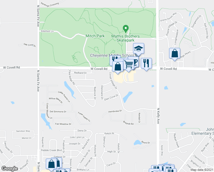 map of restaurants, bars, coffee shops, grocery stores, and more near 1432 Glenolde Place in Edmond