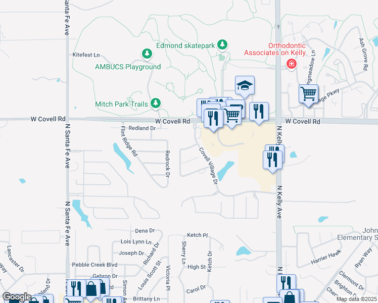 map of restaurants, bars, coffee shops, grocery stores, and more near 1509 Glenolde Place in Edmond