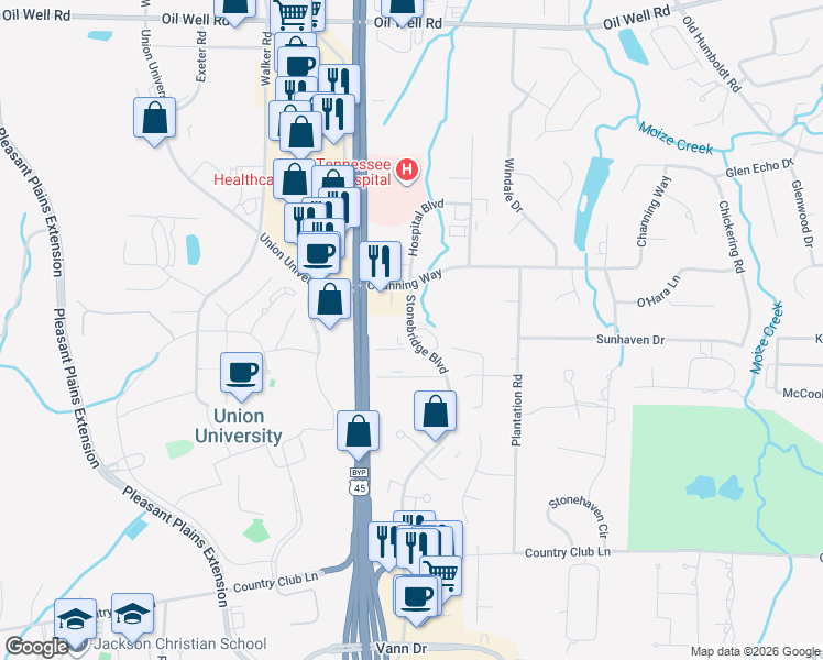 map of restaurants, bars, coffee shops, grocery stores, and more near 16 Ferguson Dr in Jackson