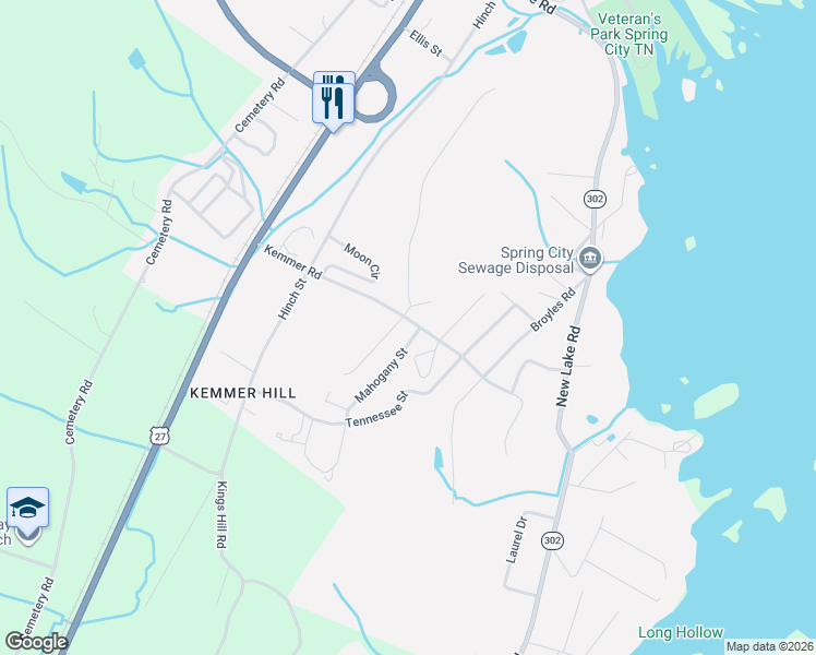 map of restaurants, bars, coffee shops, grocery stores, and more near 105 North Hillcrest Drive in Spring City