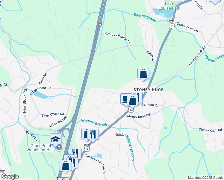 map of restaurants, bars, coffee shops, grocery stores, and more near 428 Creekside Drive in Asheville