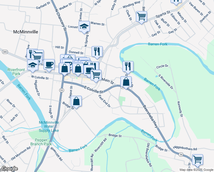 map of restaurants, bars, coffee shops, grocery stores, and more near 420 East Main Street in McMinnville