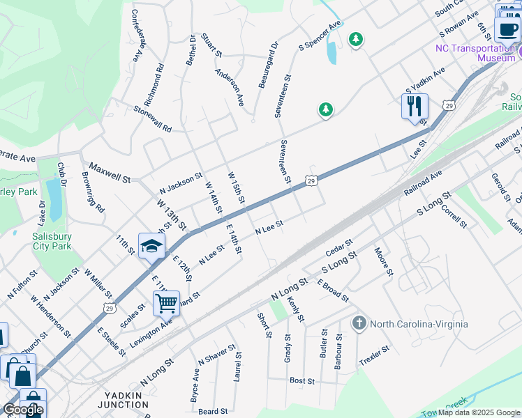 map of restaurants, bars, coffee shops, grocery stores, and more near 1617 North Main Street in Salisbury