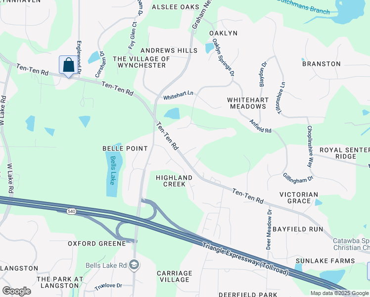 map of restaurants, bars, coffee shops, grocery stores, and more near 5905 Ten-Ten Road in Apex