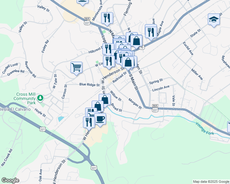 map of restaurants, bars, coffee shops, grocery stores, and more near in Marion