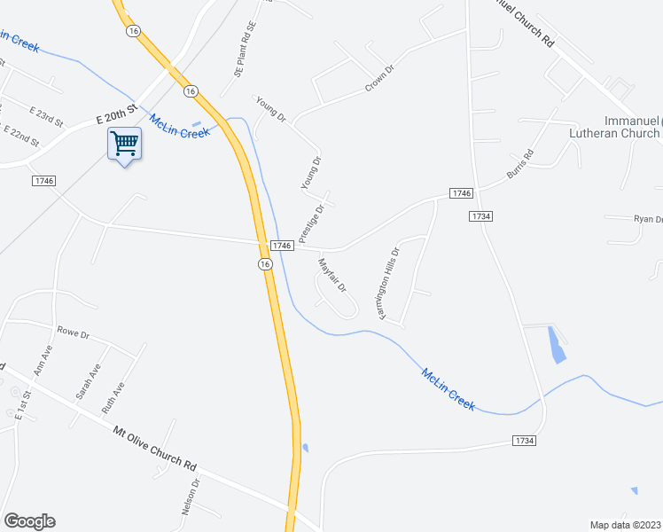 map of restaurants, bars, coffee shops, grocery stores, and more near 1656 Mayfair Drive in Conover