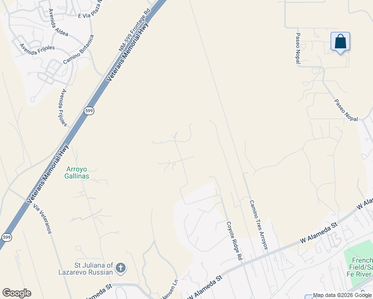 map of restaurants, bars, coffee shops, grocery stores, and more near 112 Coyote Ridge Trail in Santa Fe