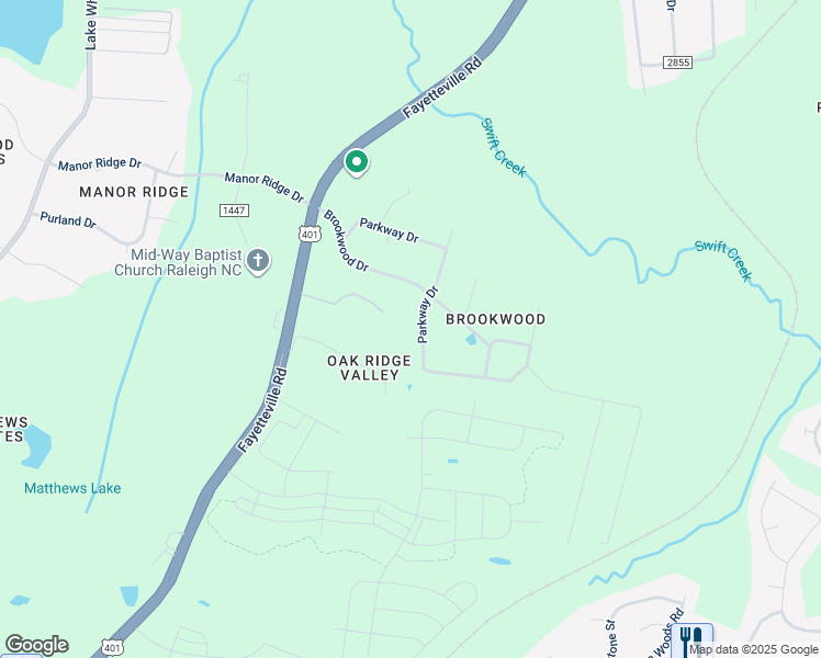 map of restaurants, bars, coffee shops, grocery stores, and more near 2513 Parkway Drive in Raleigh