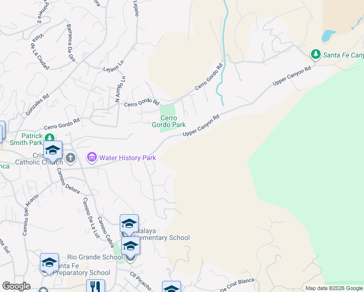 map of restaurants, bars, coffee shops, grocery stores, and more near 1384 Canyon Road in Santa Fe