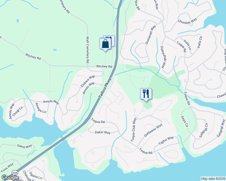map of restaurants, bars, coffee shops, grocery stores, and more near 208 Toqua Greens Lane in Loudon
