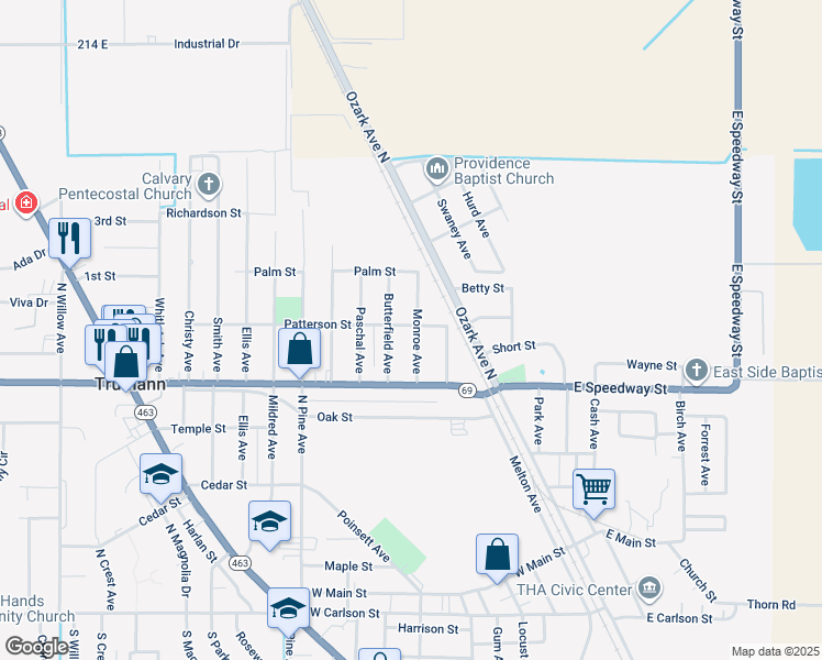 map of restaurants, bars, coffee shops, grocery stores, and more near 300 Patterson Street in Trumann