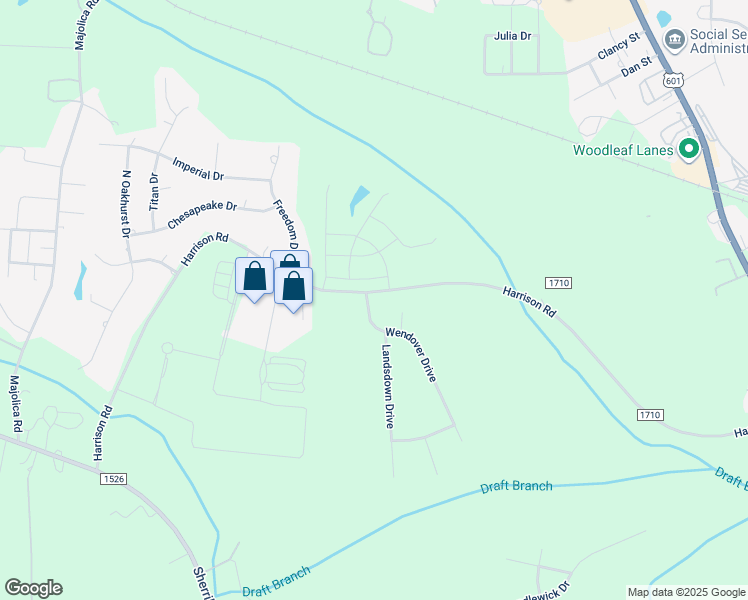 map of restaurants, bars, coffee shops, grocery stores, and more near 107 Wendover Drive in Salisbury