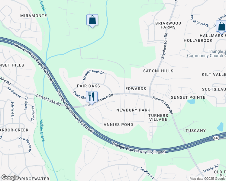 map of restaurants, bars, coffee shops, grocery stores, and more near 5517 Colonial Oaks Drive in Apex