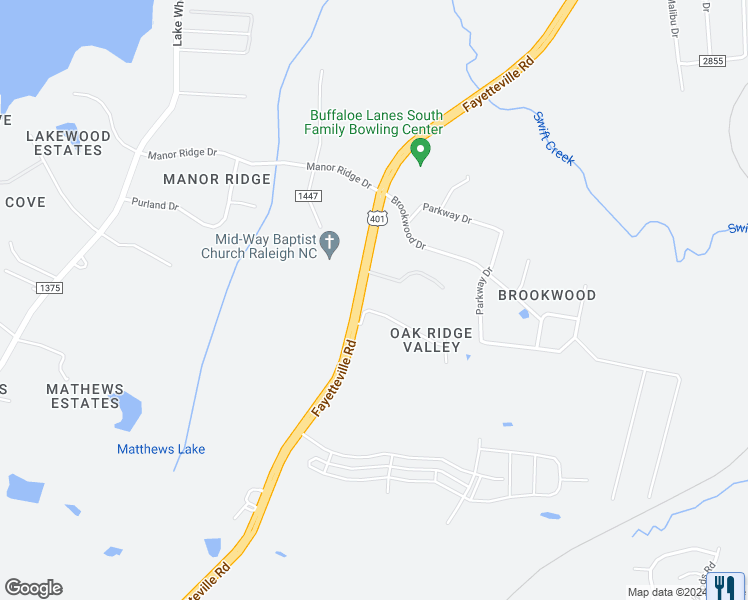 map of restaurants, bars, coffee shops, grocery stores, and more near 2836 Oak Ridge Court in Raleigh