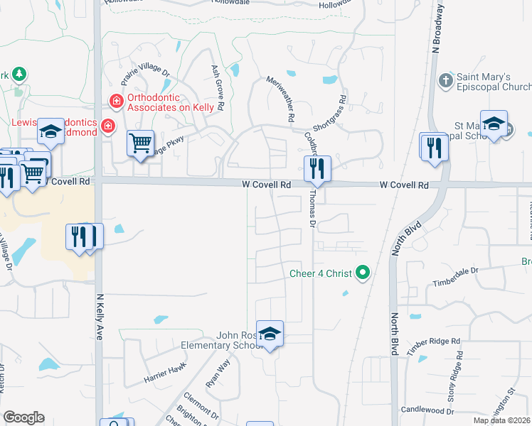 map of restaurants, bars, coffee shops, grocery stores, and more near 2534 Lolo Trail in Edmond