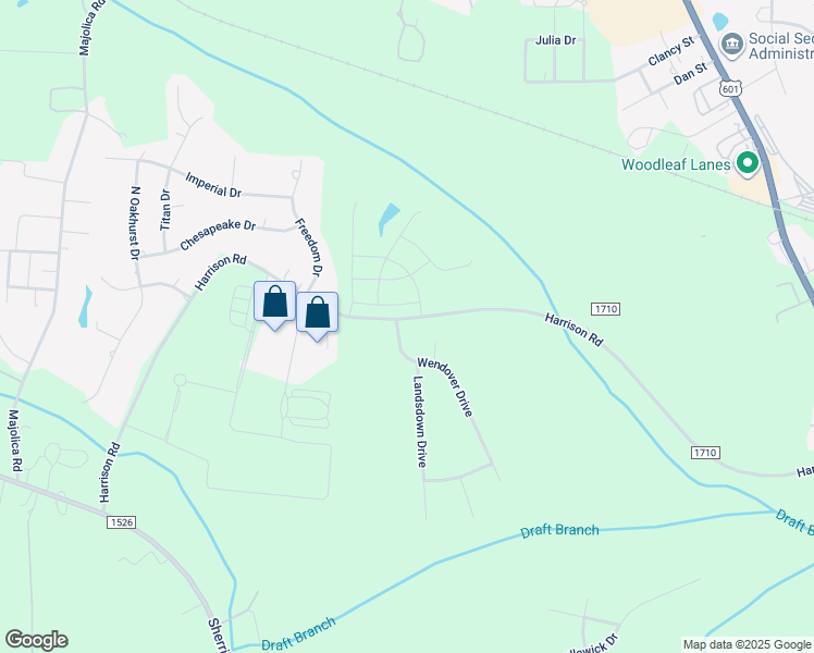 map of restaurants, bars, coffee shops, grocery stores, and more near 107 Wendover Drive in Salisbury