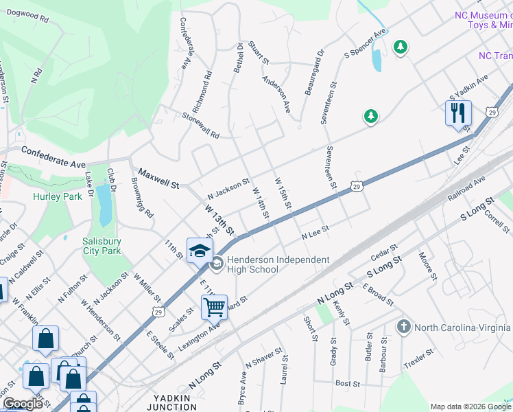 map of restaurants, bars, coffee shops, grocery stores, and more near 129 East 14th Street in Salisbury