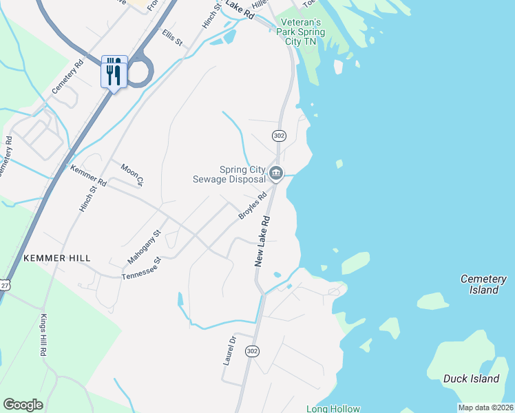 map of restaurants, bars, coffee shops, grocery stores, and more near 201 Broyles Road in Spring City