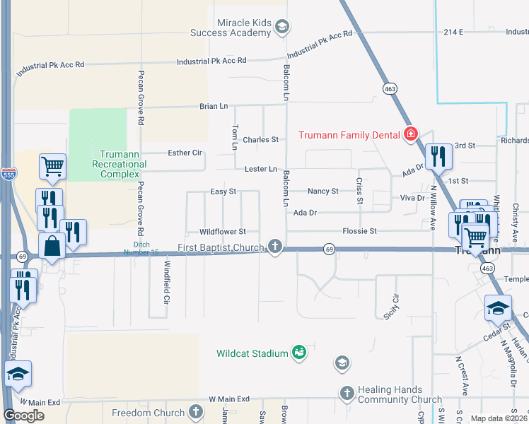 map of restaurants, bars, coffee shops, grocery stores, and more near 616 Honeysuckle Lane in Trumann