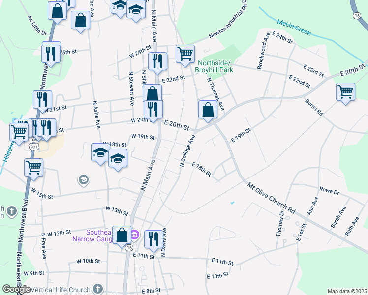 map of restaurants, bars, coffee shops, grocery stores, and more near 1826 North College Avenue in Newton