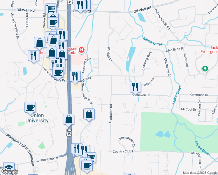 map of restaurants, bars, coffee shops, grocery stores, and more near 8 Lynley Cove in Jackson
