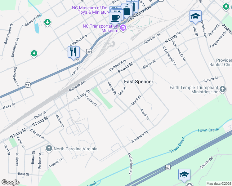 map of restaurants, bars, coffee shops, grocery stores, and more near in East Spencer