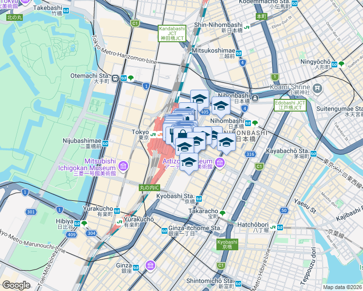 map of restaurants, bars, coffee shops, grocery stores, and more near in Chiyoda City