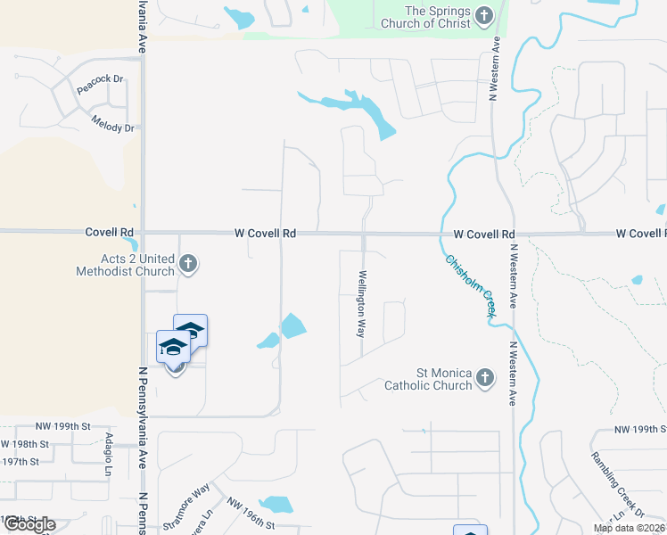 map of restaurants, bars, coffee shops, grocery stores, and more near 2517 Bretton Lane in Edmond