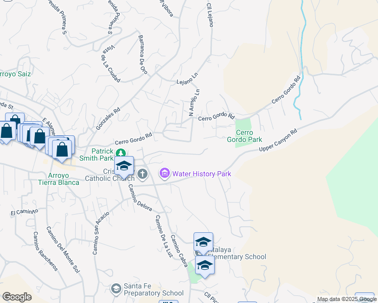 map of restaurants, bars, coffee shops, grocery stores, and more near 7 Camino Pequeno in Santa Fe