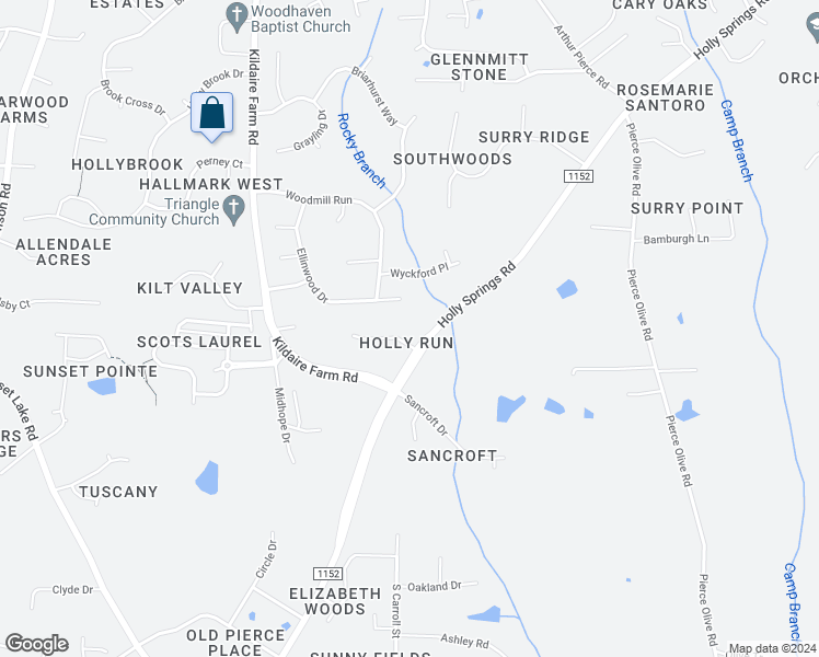 map of restaurants, bars, coffee shops, grocery stores, and more near 4304 Holly Run Road in Apex
