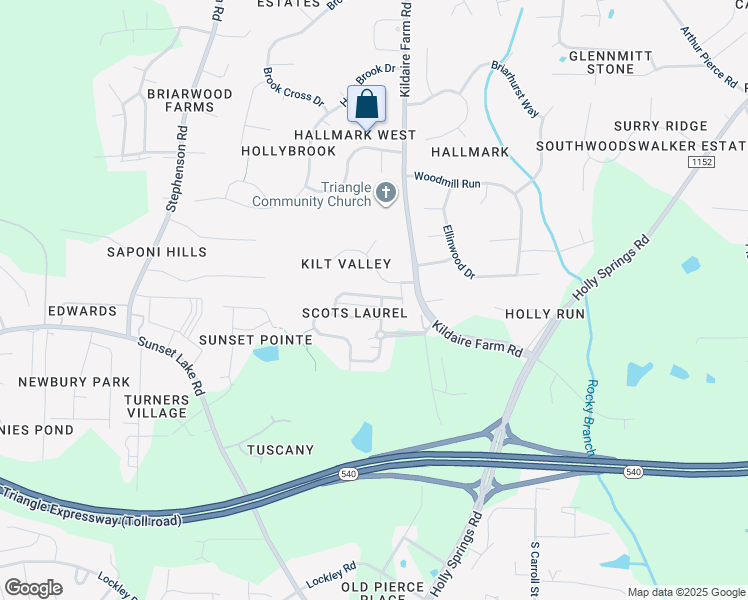 map of restaurants, bars, coffee shops, grocery stores, and more near 205 Butterbiggins Lane in Apex