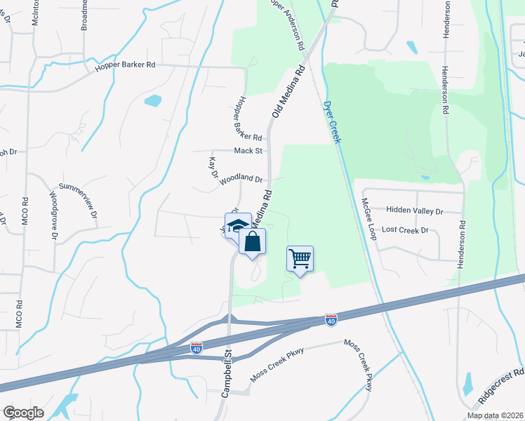 map of restaurants, bars, coffee shops, grocery stores, and more near 2894 Old Medina Road in Jackson