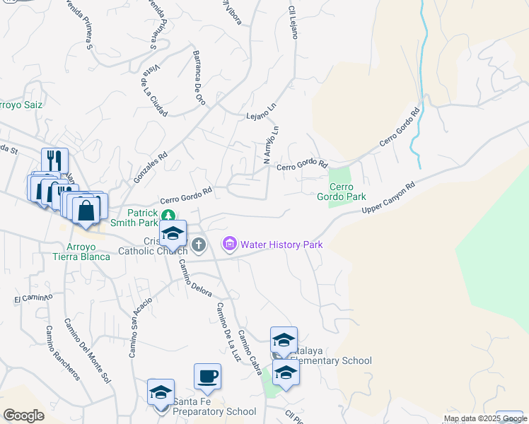 map of restaurants, bars, coffee shops, grocery stores, and more near 7 Camino Pequeno in Santa Fe