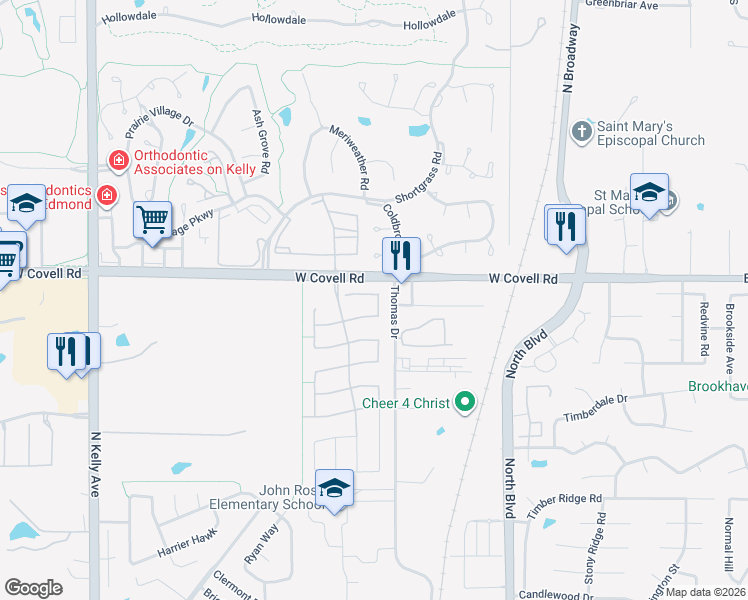 map of restaurants, bars, coffee shops, grocery stores, and more near 316 Mohawk Trail in Edmond