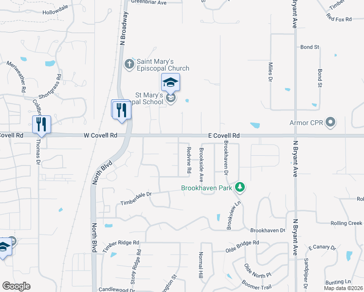 map of restaurants, bars, coffee shops, grocery stores, and more near 2608 Hidden Hollow Drive in Edmond