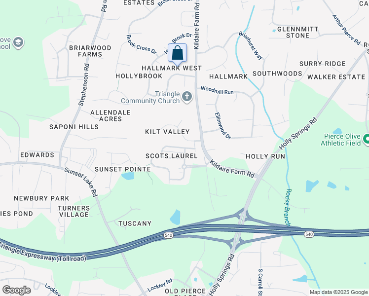 map of restaurants, bars, coffee shops, grocery stores, and more near 161 Butterbiggins Lane in Apex
