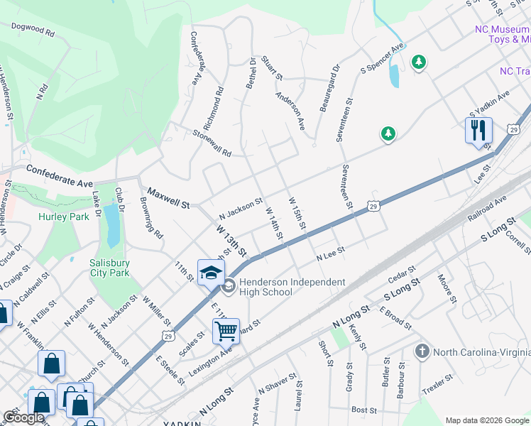 map of restaurants, bars, coffee shops, grocery stores, and more near 129 East 14th Street in Salisbury
