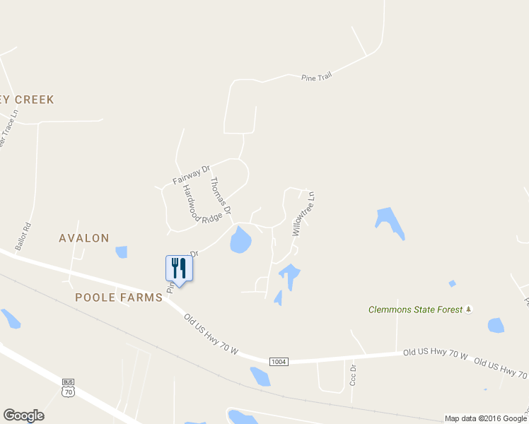 map of restaurants, bars, coffee shops, grocery stores, and more near 3427 Oak Trail in Clayton