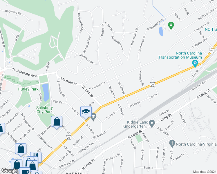 map of restaurants, bars, coffee shops, grocery stores, and more near 209 West 14th Street in Salisbury