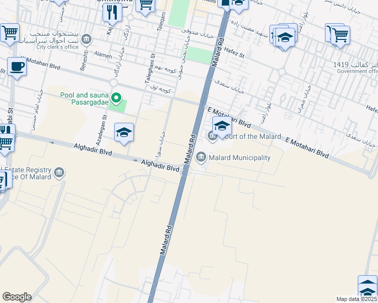 map of restaurants, bars, coffee shops, grocery stores, and more near Malard Road in Malard