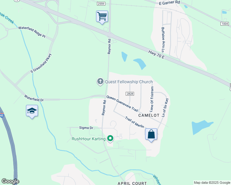 map of restaurants, bars, coffee shops, grocery stores, and more near 206 Ln of Sir Lancelot in Garner